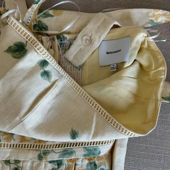 Reformation Floral Midi Dress in Cream and Yellow - Picture 8 of 14